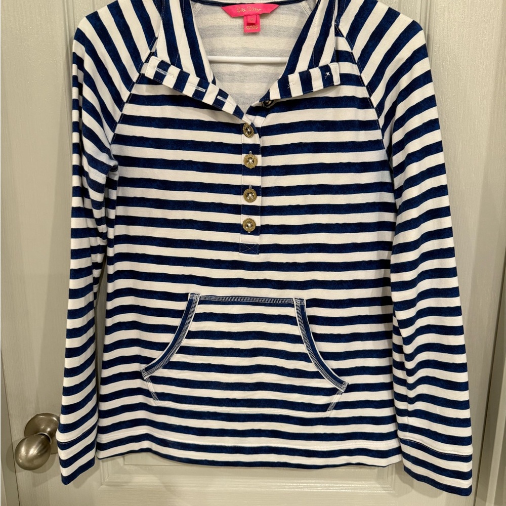 Lilly Pulitzer Navy and White Striped Hoodie